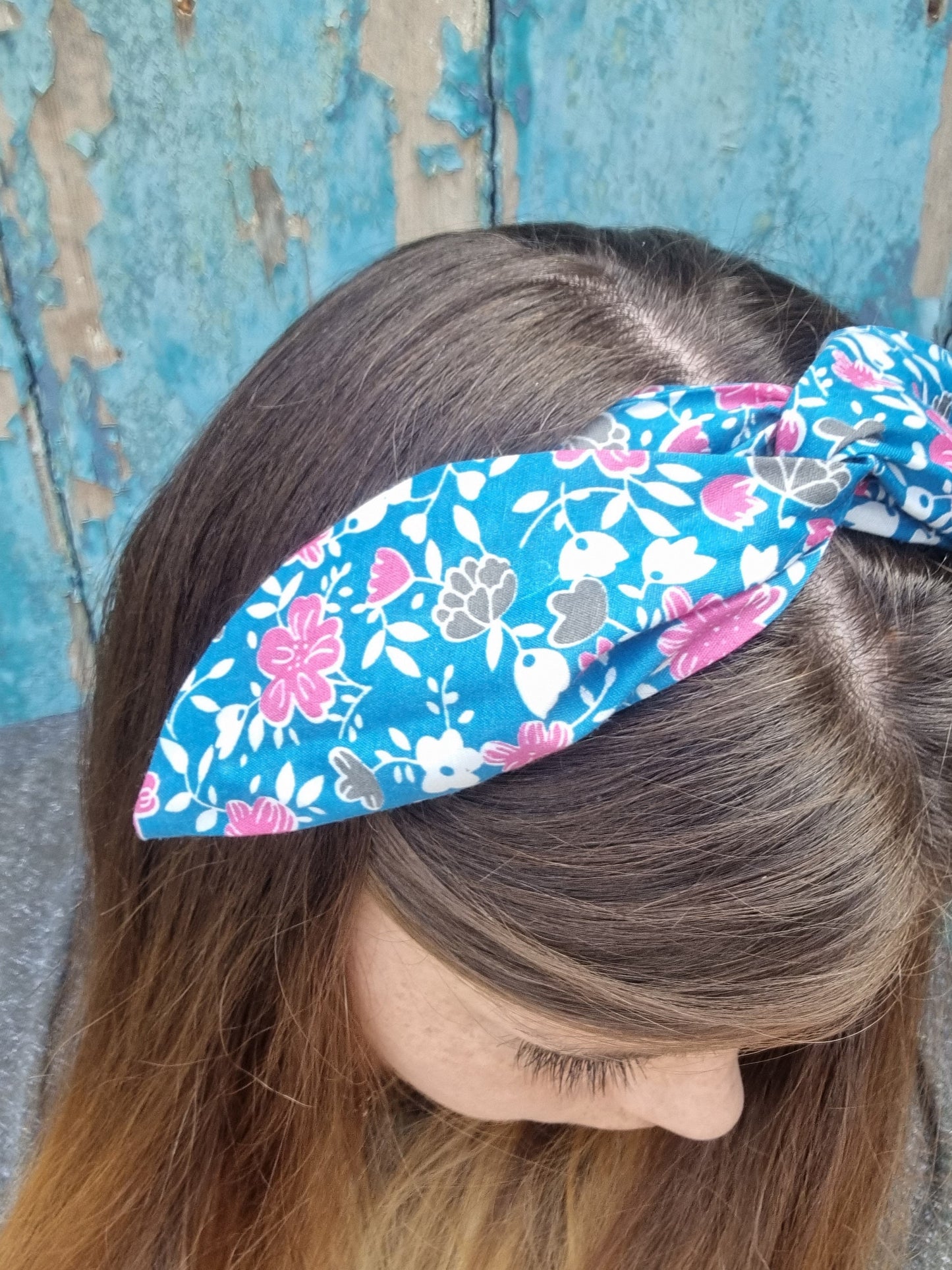 Dusty Blue Floral Wired Headband