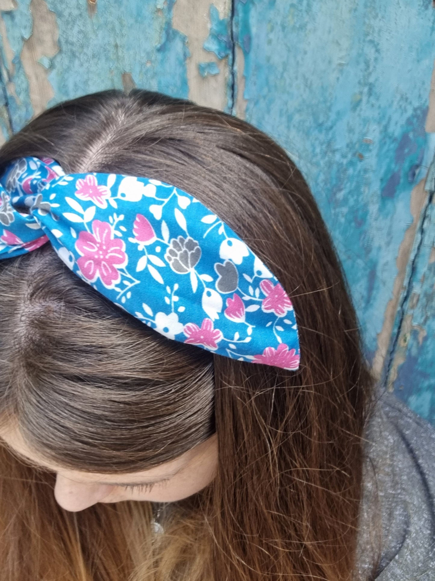 Dusty Blue Floral Wired Headband