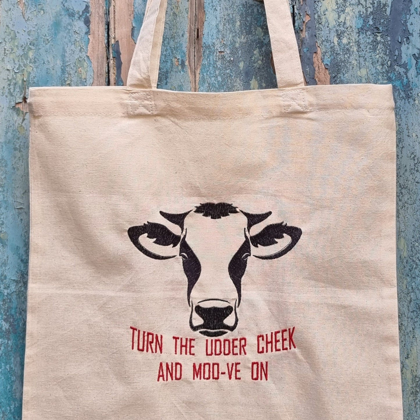 Funny Moo-ve On Cow Embroidered Tote