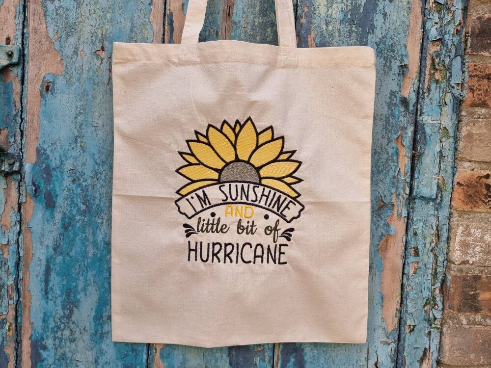 I'm Sunshine and a little Hurricane Embroidered Tote