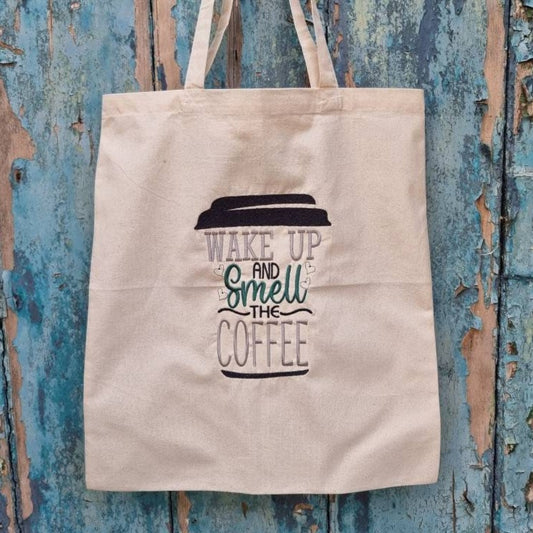 Smell the Coffee Embroidered Tote Bag