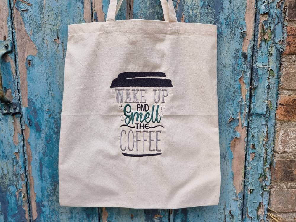 Smell the Coffee Embroidered Tote Bag