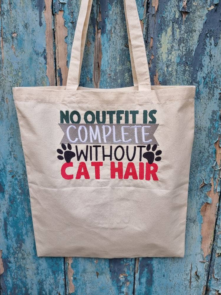 Funny Cat or Dog Hair Embroidered Tote