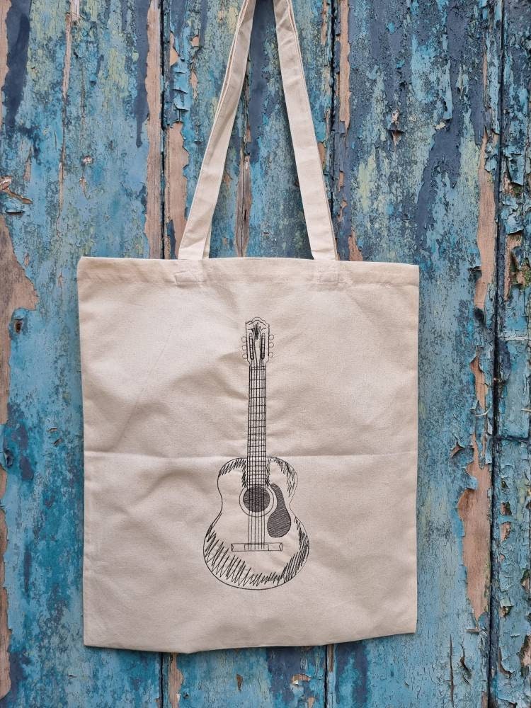 Guitar Sketch Embroidered Tote Bag