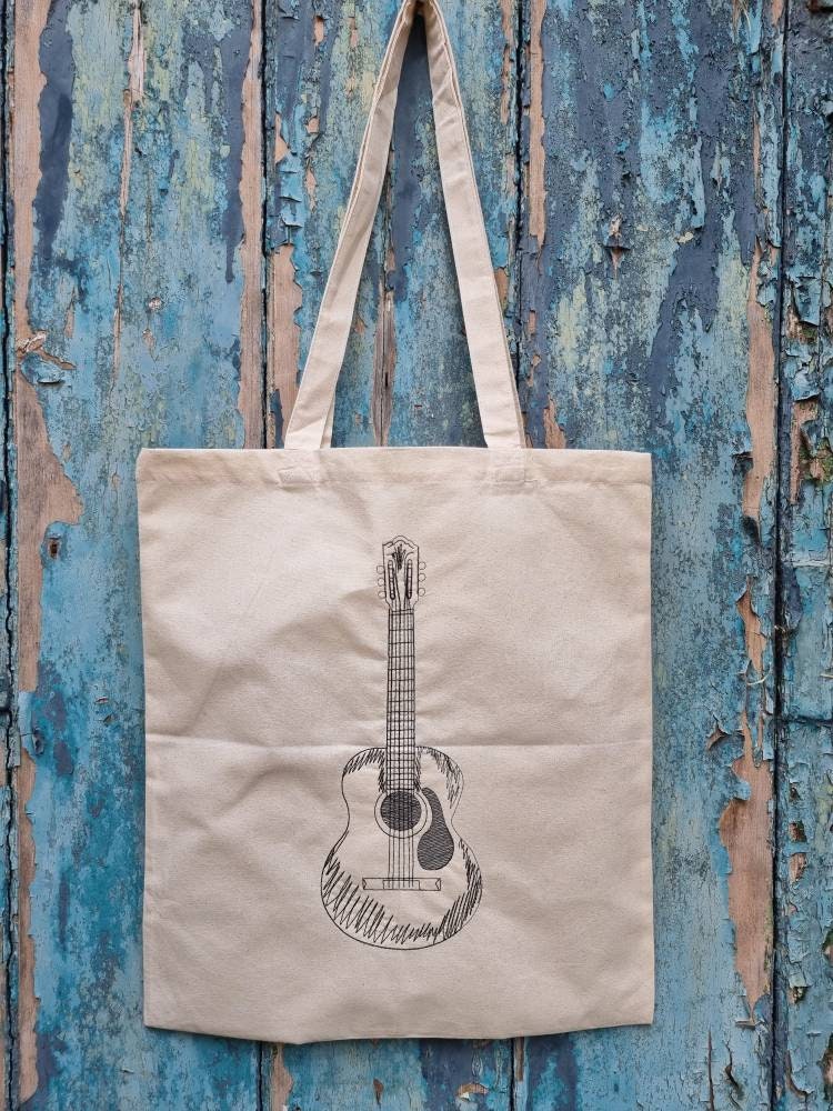 Guitar Sketch Embroidered Tote Bag