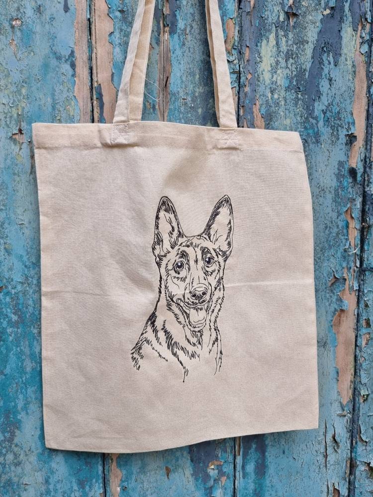 German Shepherd Sketch Embroidered Tote