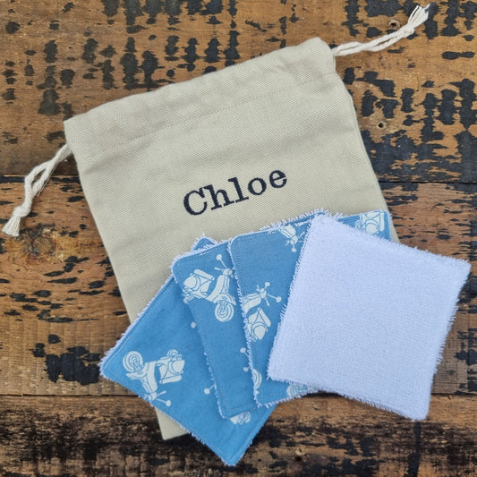 Blue Moped Reusable Makeup Wipes | Bamboo Towelling