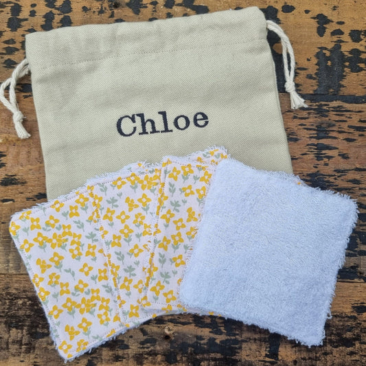 Yellow Mini Floral Reusable Makeup Wipes | Bamboo Towelling