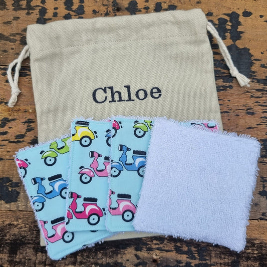 Colourful Moped Reusable Makeup Wipes | Bamboo Towelling