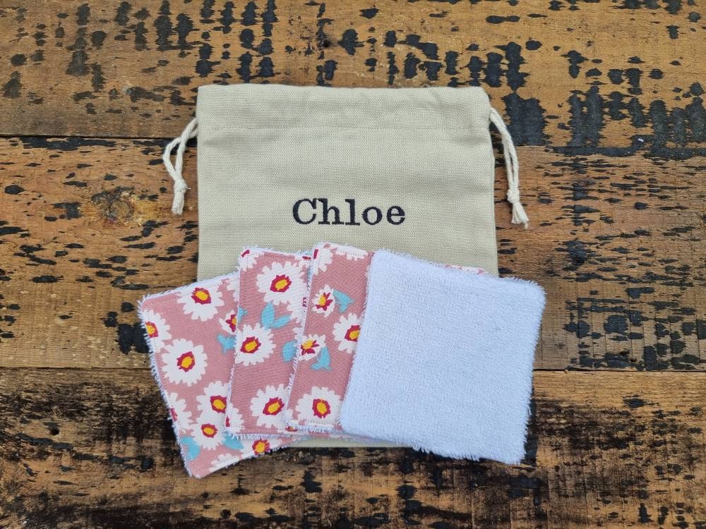 Cute Pink Daisies Reusable Makeup Wipes | Bamboo Towelling