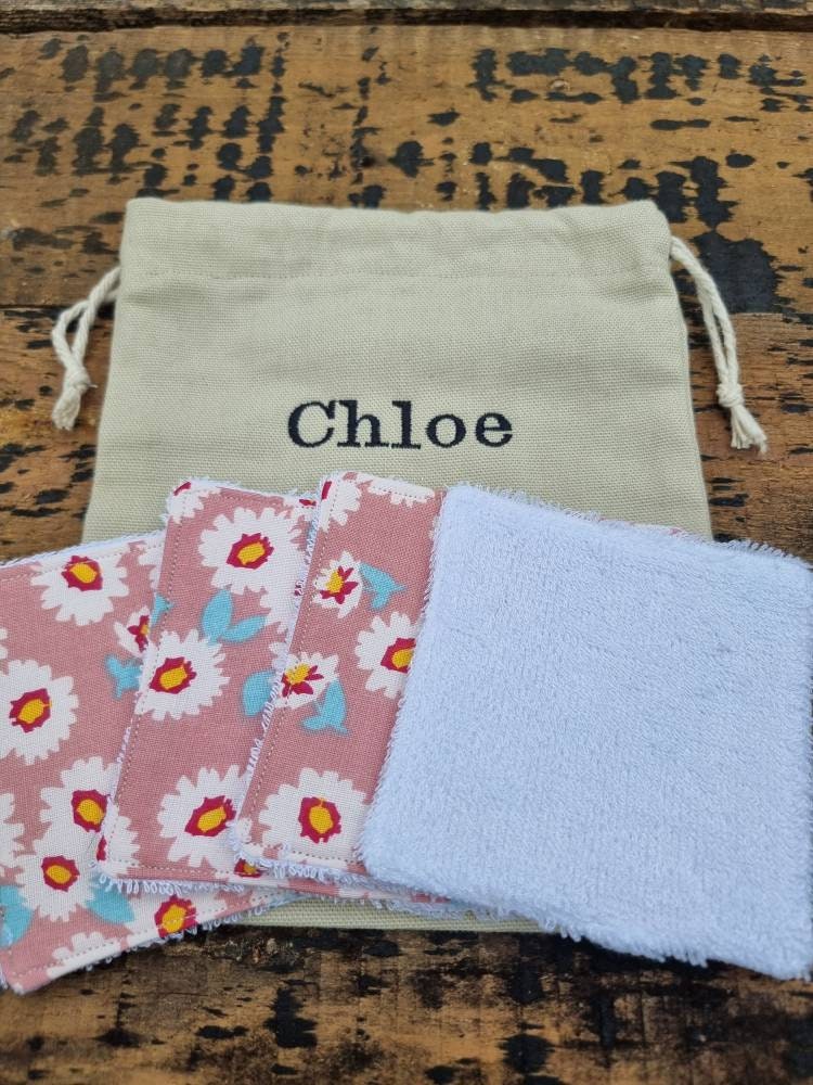 Cute Pink Daisies Reusable Makeup Wipes | Bamboo Towelling