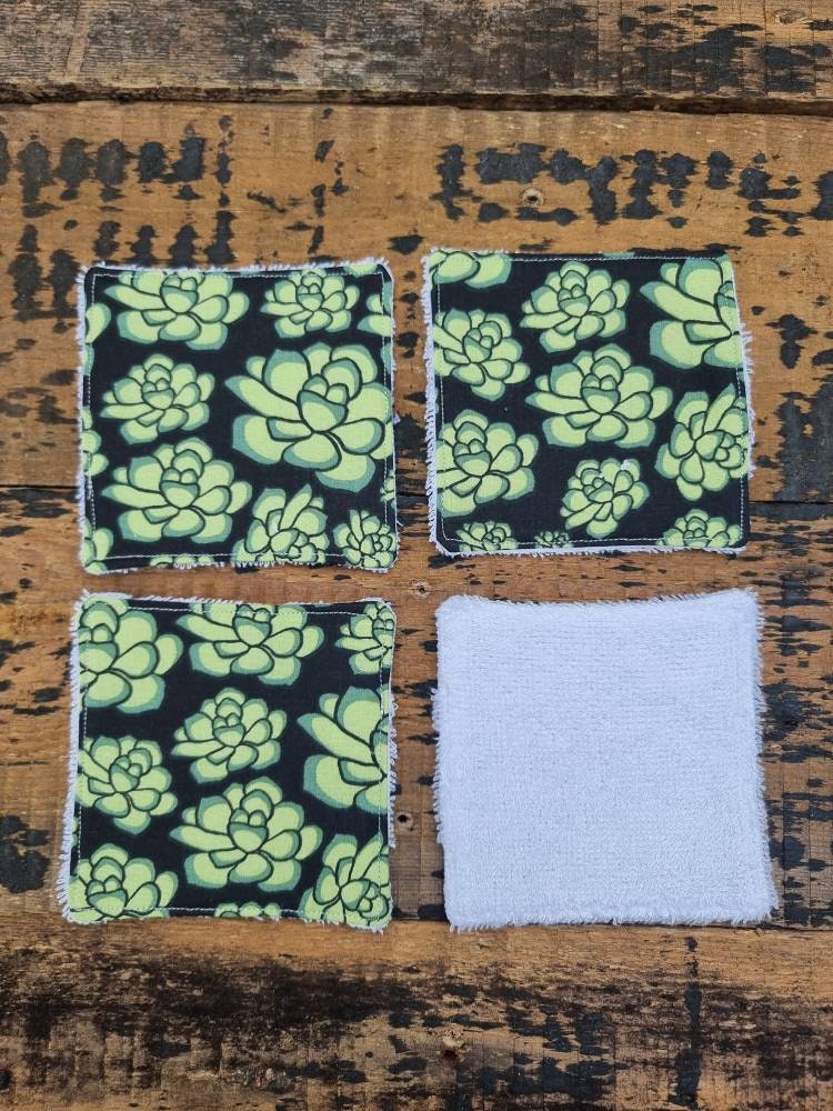 Cute Succulents Reusable Makeup Wipes | Bamboo Towelling