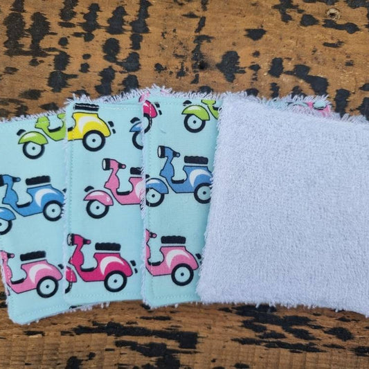 Colourful Moped Reusable Makeup Wipes | Bamboo Towelling