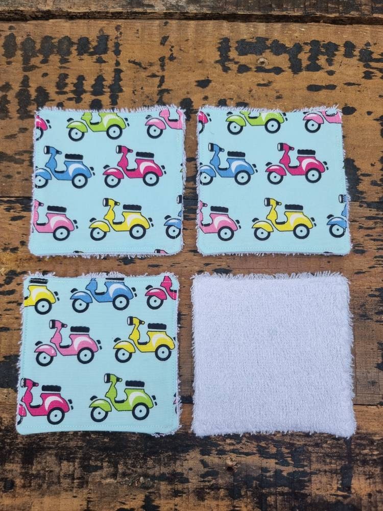 Colourful Moped Reusable Makeup Wipes | Bamboo Towelling