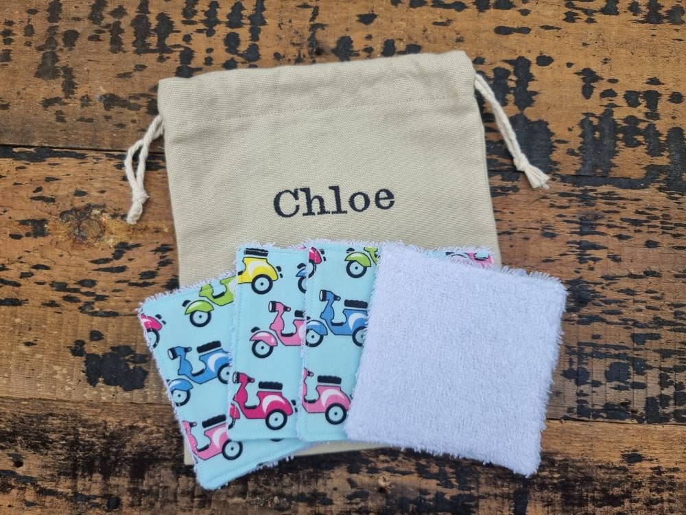 Colourful Moped Reusable Makeup Wipes | Bamboo Towelling