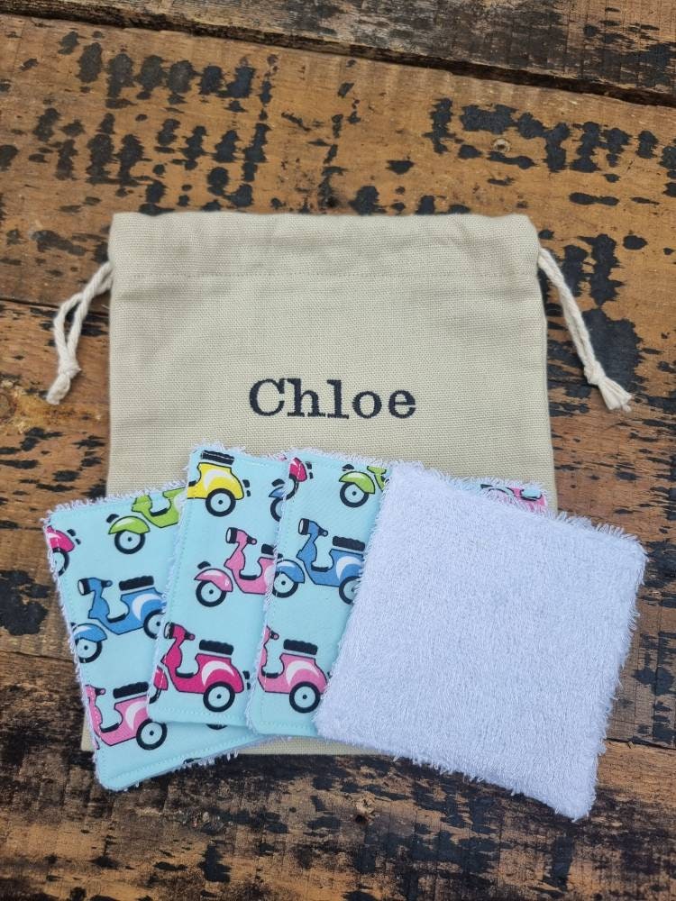 Colourful Moped Reusable Makeup Wipes | Bamboo Towelling