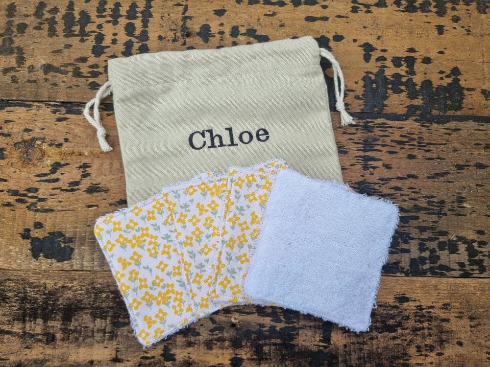 Yellow Mini Floral Reusable Makeup Wipes | Bamboo Towelling