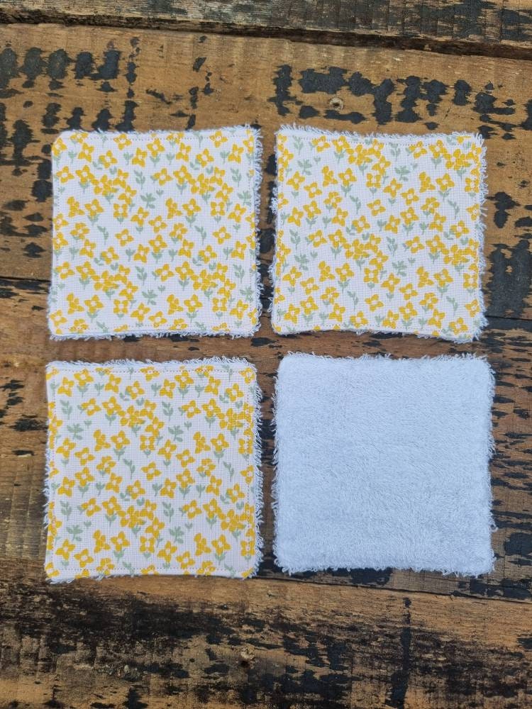 Yellow Mini Floral Reusable Makeup Wipes | Bamboo Towelling