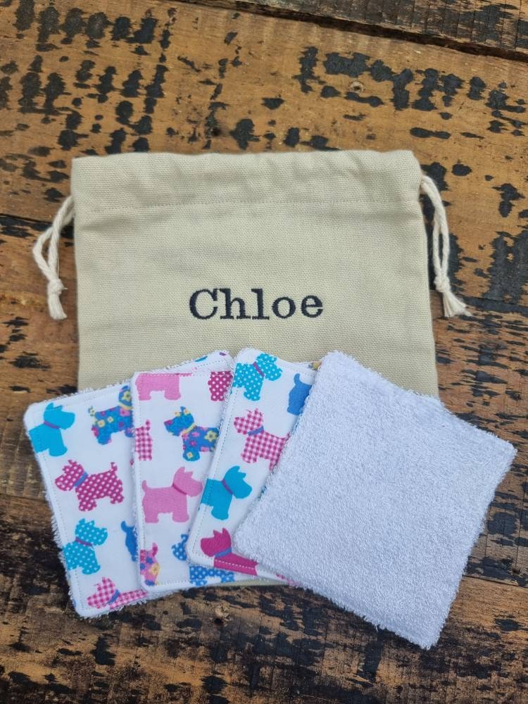 Cute Scottie Dogs Reusable Makeup Wipes | Bamboo Towelling