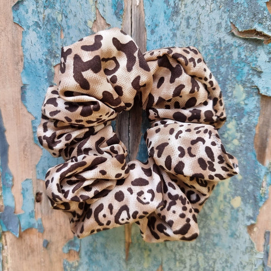 Beige Leopard Print Scrunchie