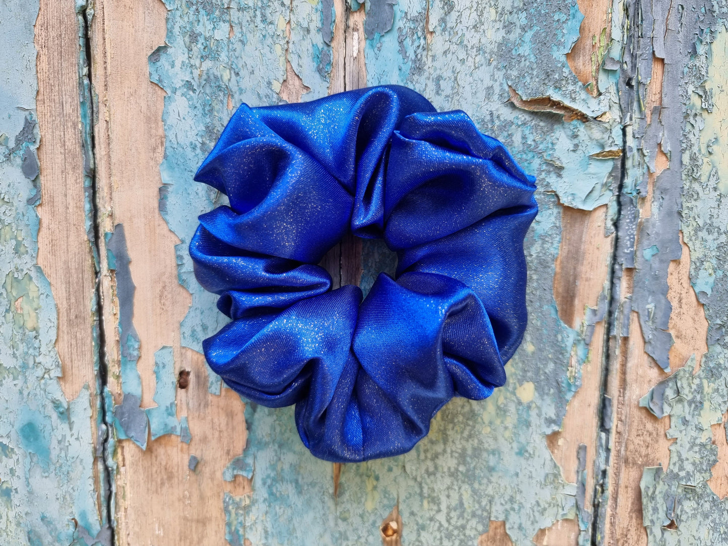 Royal Blue Glitter Satin Scrunchie | Hair Tie