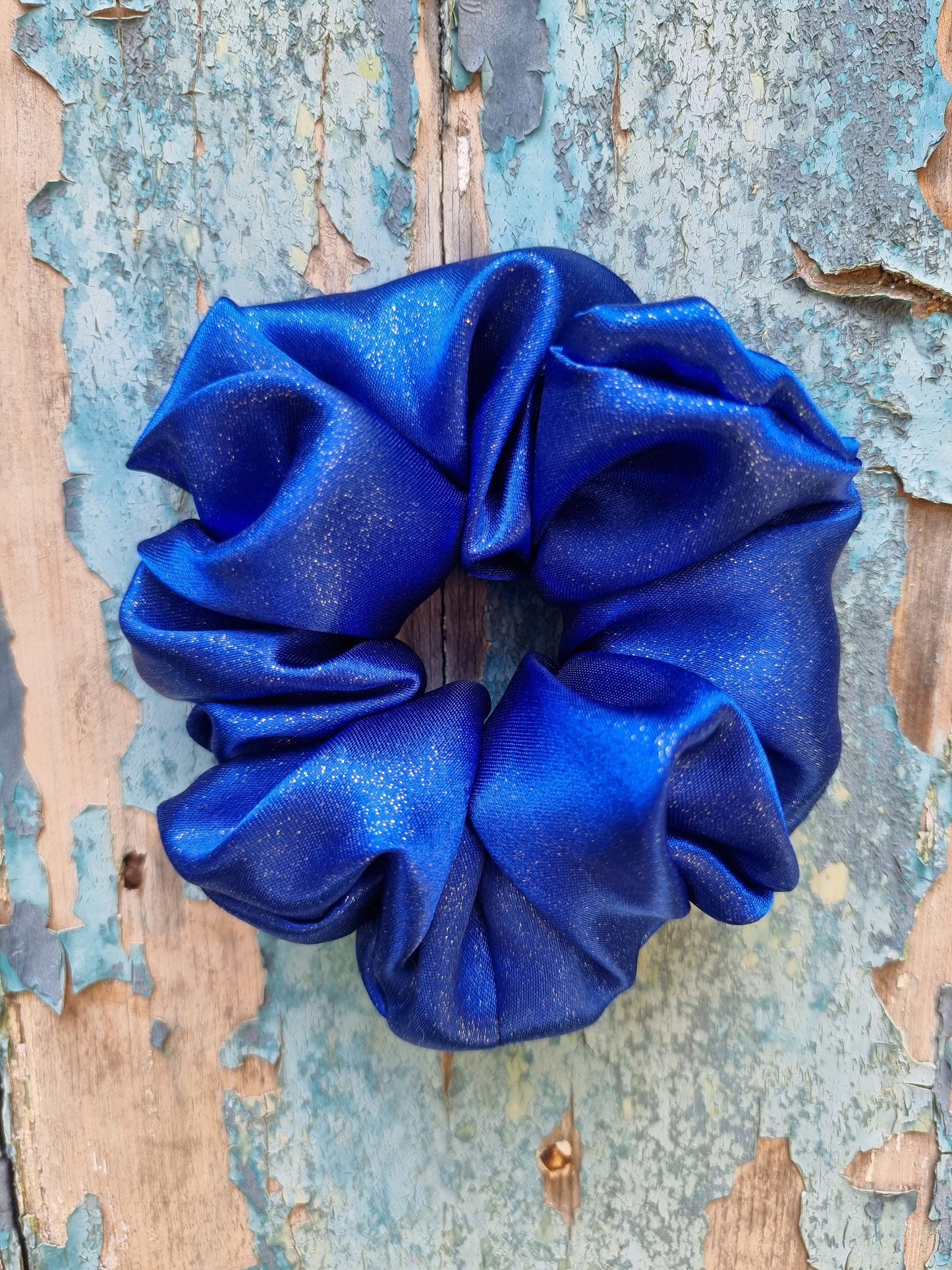 Royal Blue Glitter Satin Scrunchie | Hair Tie