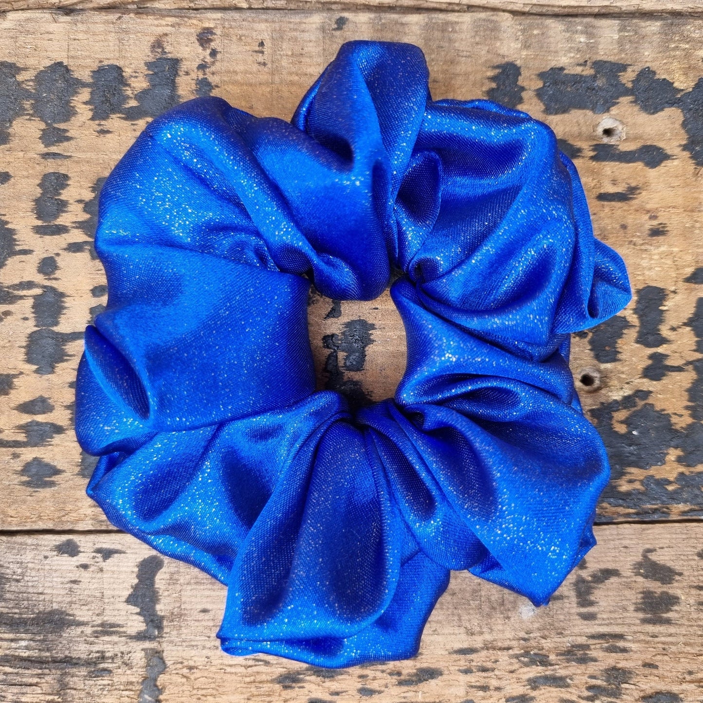 Royal Blue Glitter Satin Scrunchie | Hair Tie