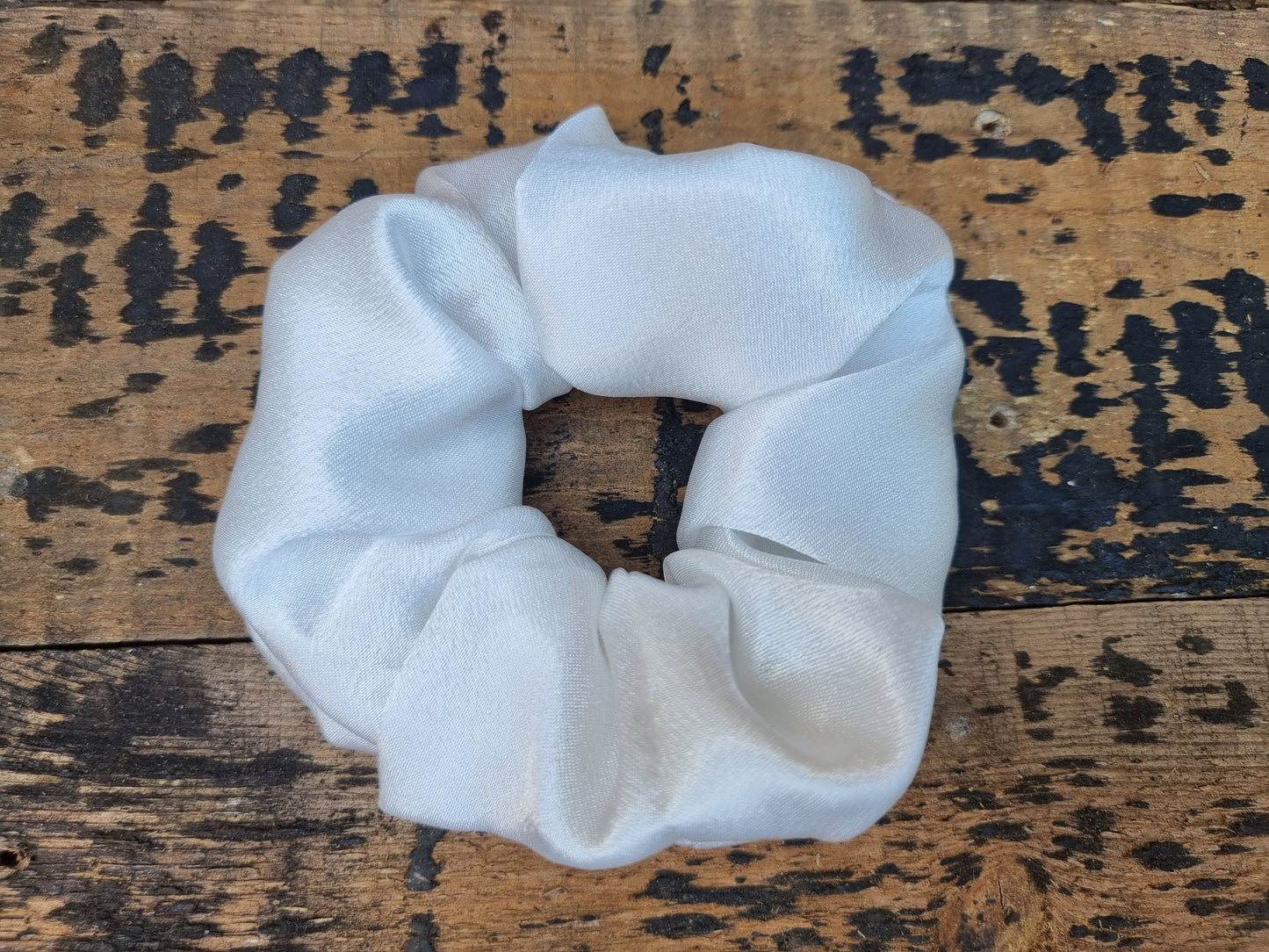 Ivory Snow Crepe Satin Scrunchie | Hair Tie