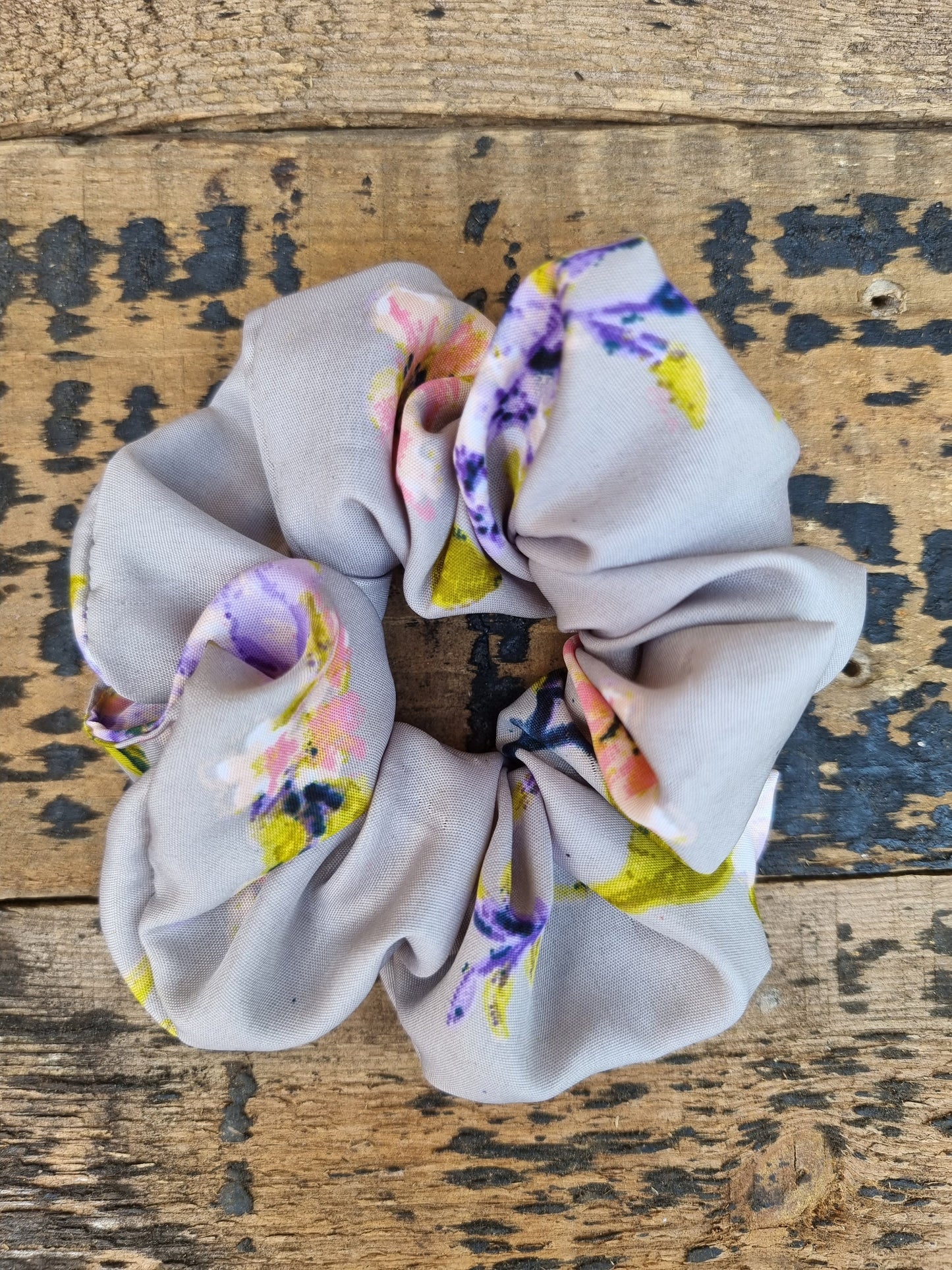 Grey Floral Print Scrunchie | Hair Tie