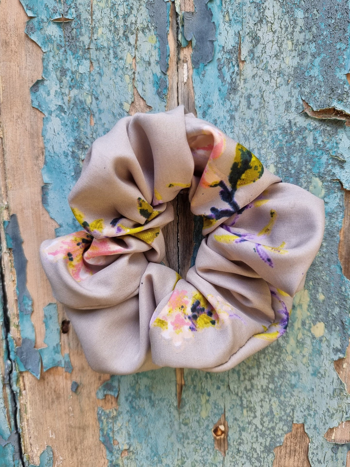 Grey Floral Print Scrunchie | Hair Tie