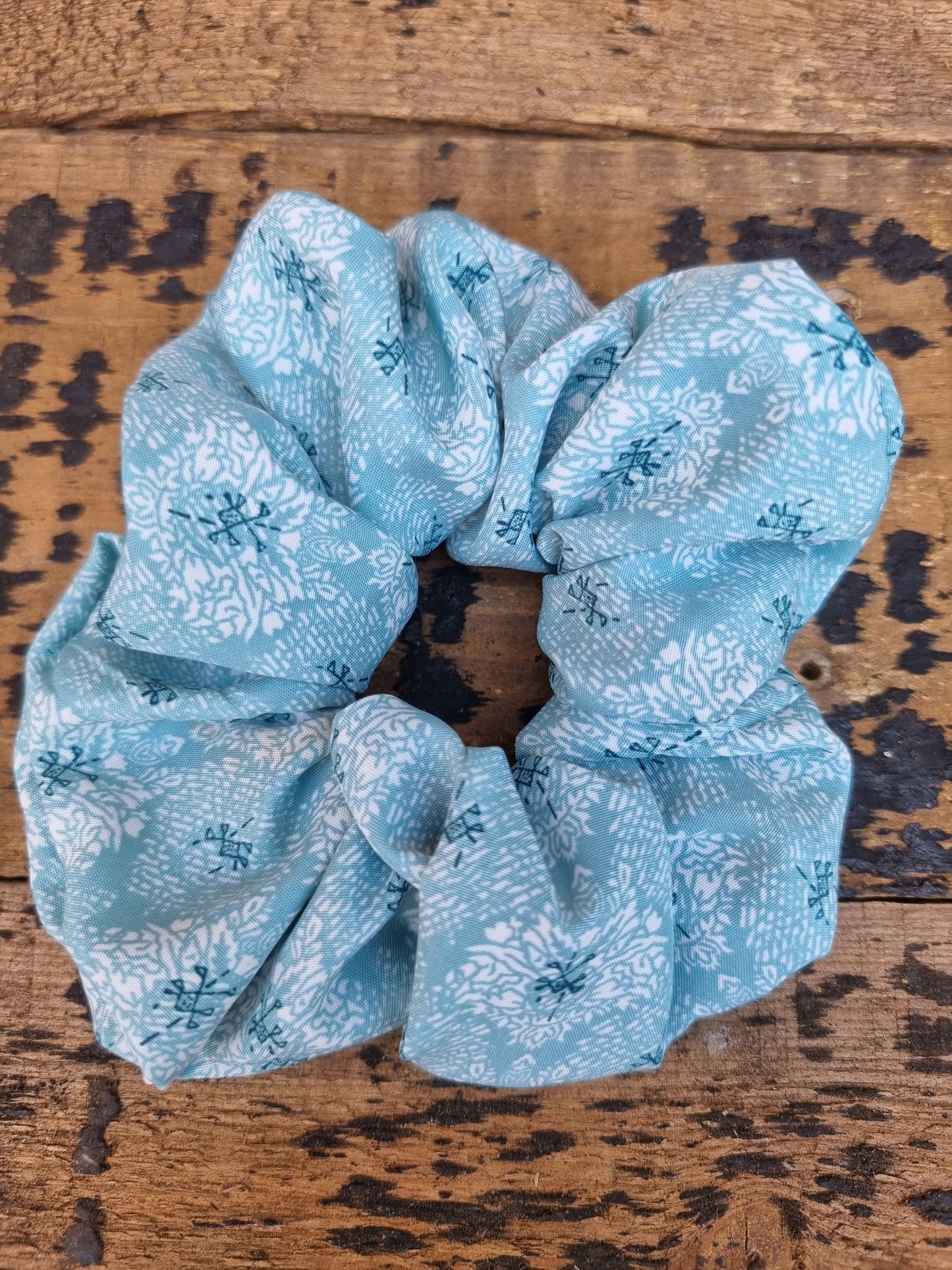 Light Aqua Blue Floral Scrunchie | Hair Tie