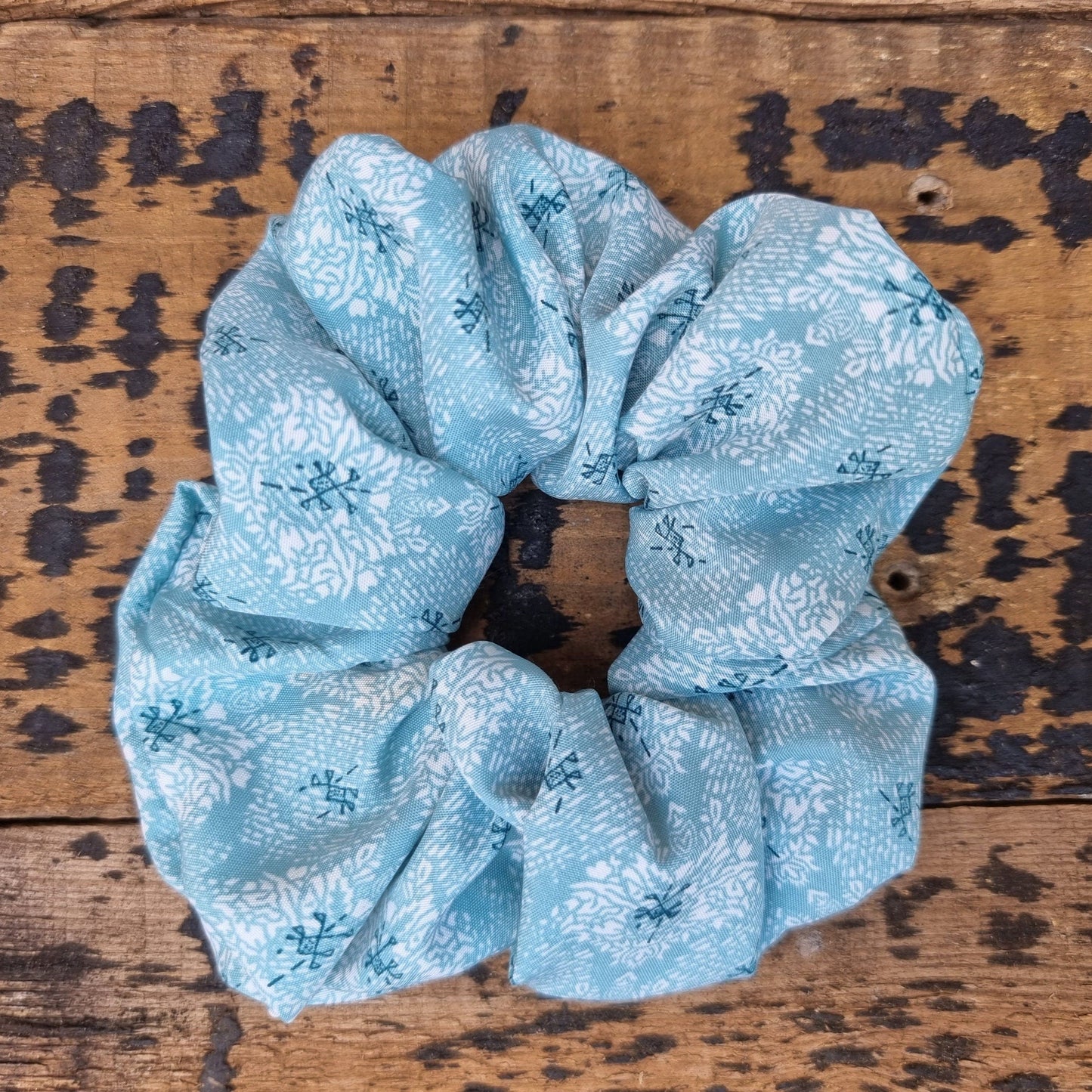 Light Aqua Blue Floral Scrunchie | Hair Tie