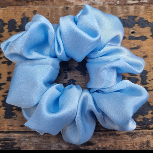 Pale Light Blue Crepe Satin Scrunchie | Hair Tie