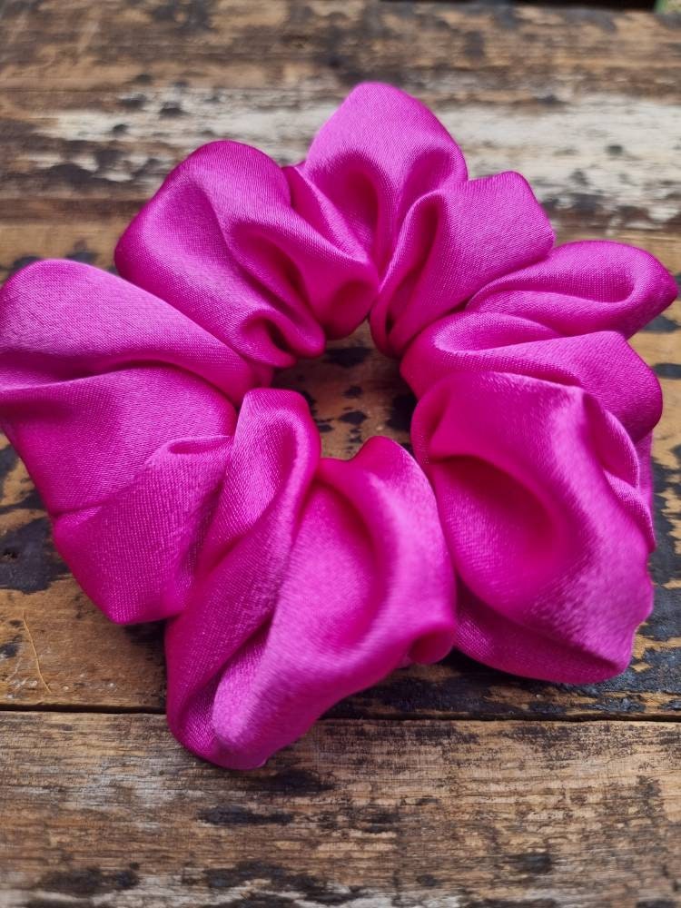 Fuchsia Pink Crepe Satin Scrunchie