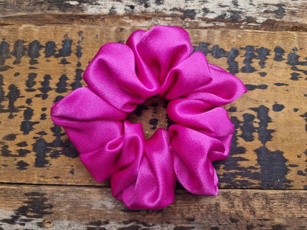 Fuchsia Pink Crepe Satin Scrunchie