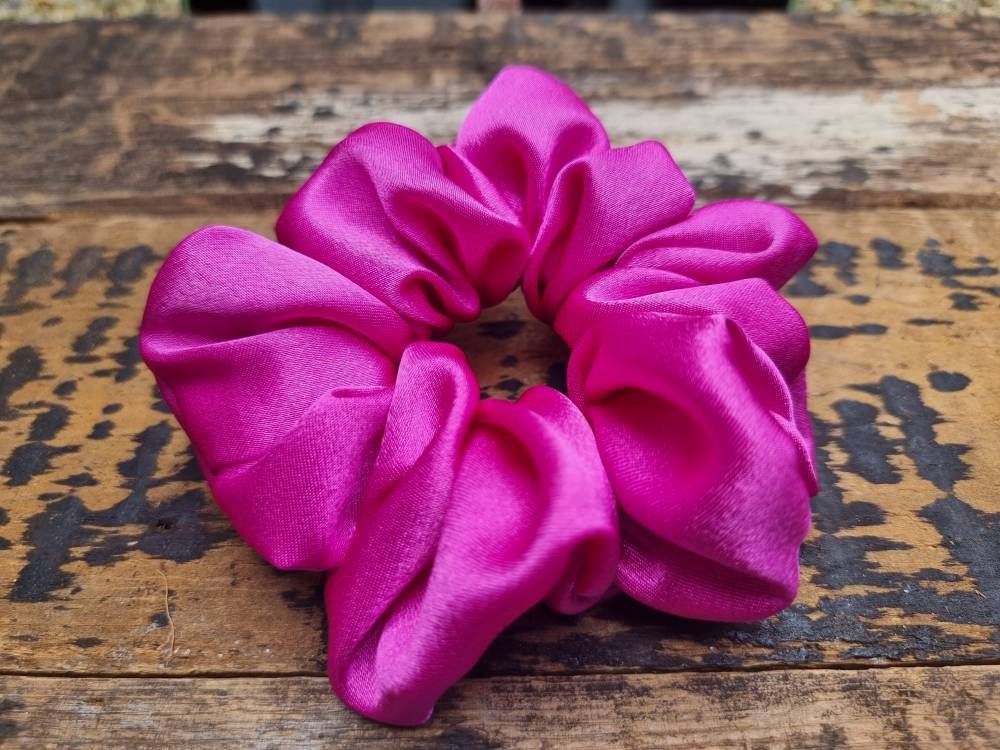 Fuchsia Pink Crepe Satin Scrunchie