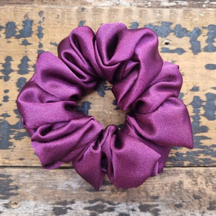 Aubergine Crepe Satin Scrunchie