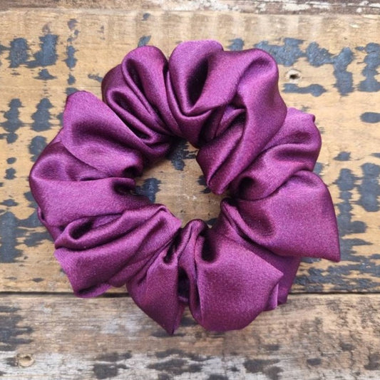 Aubergine Crepe Satin Scrunchie