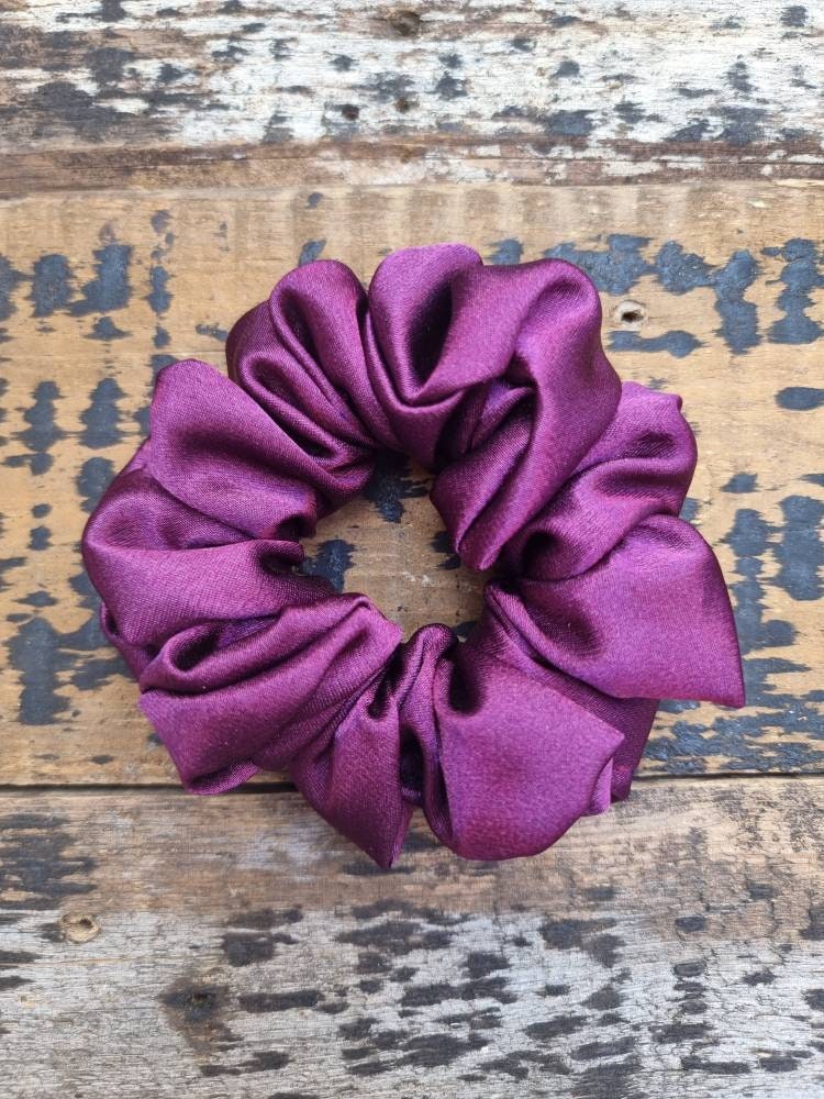 Aubergine Crepe Satin Scrunchie