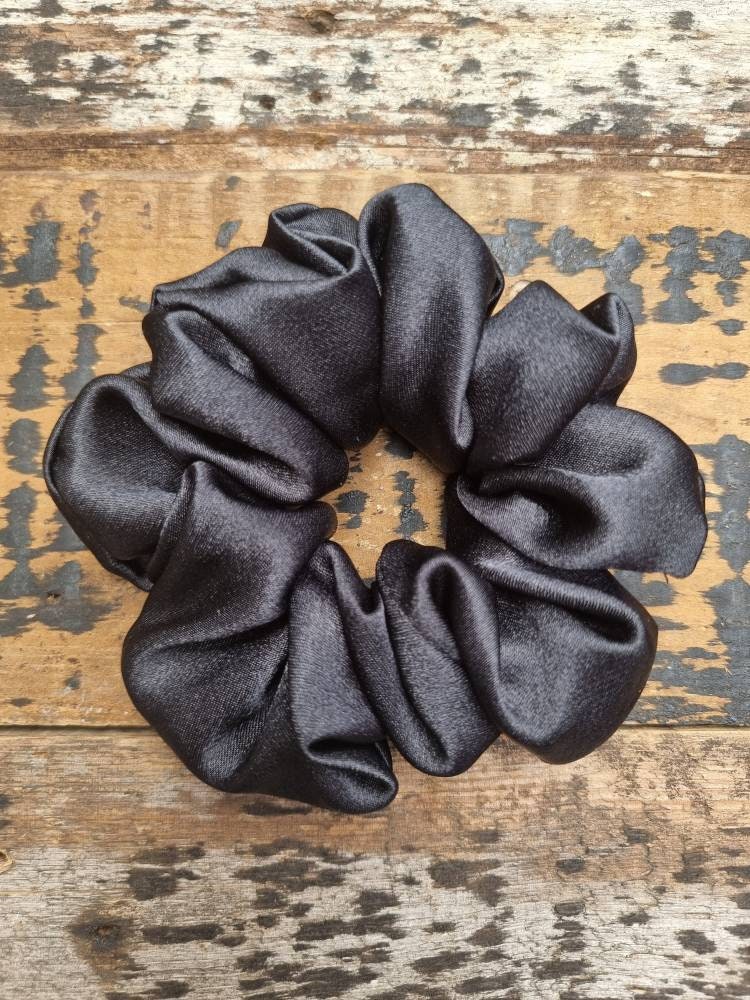 Black Crepe Satin Scrunchie | Hair Tie