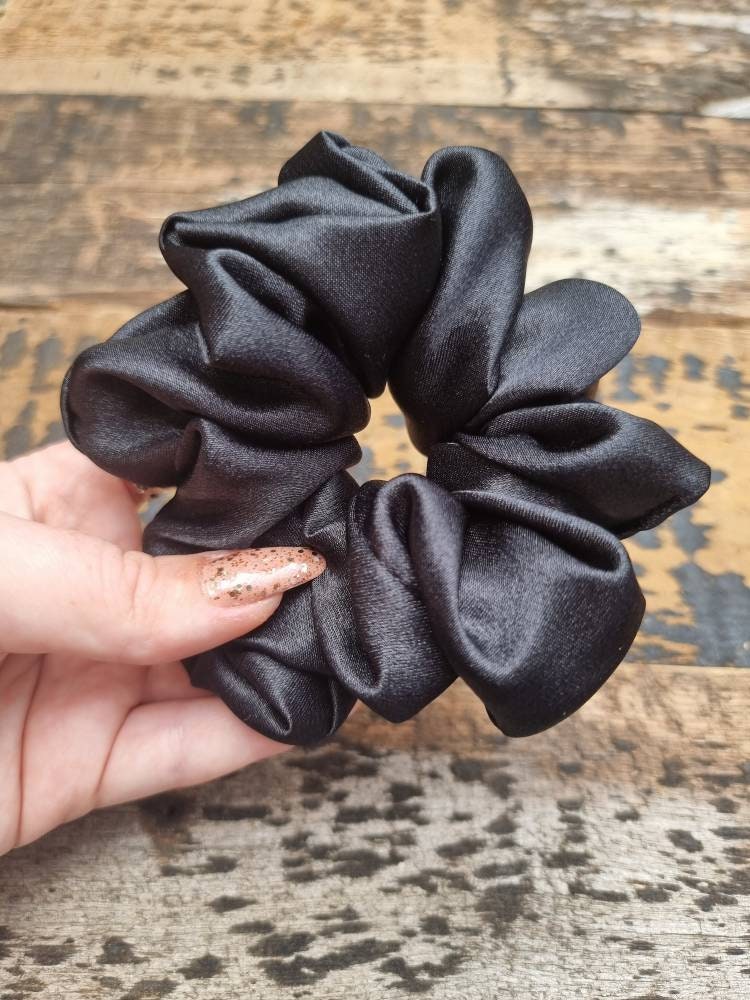 Black Crepe Satin Scrunchie | Hair Tie