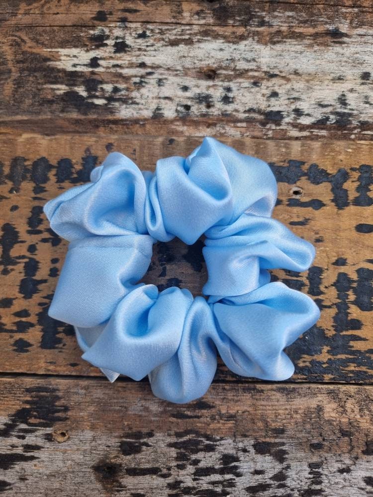 Pale Light Blue Crepe Satin Scrunchie | Hair Tie