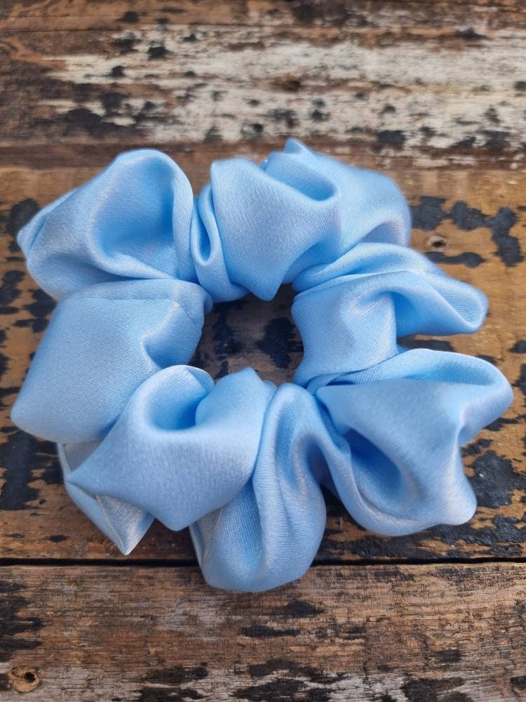 Pale Light Blue Crepe Satin Scrunchie | Hair Tie