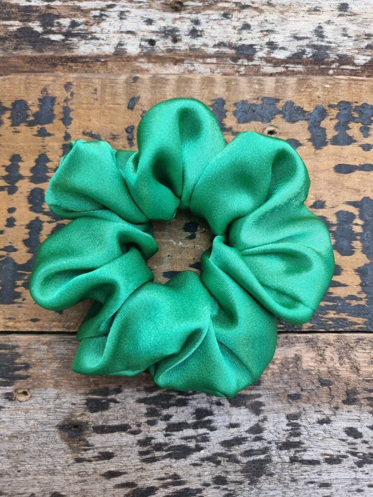 Bright Green Crepe Satin Scrunchie | Hair Tie