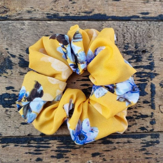 Lemon Oversized Floral Super Soft Crepe Scrunchie | Hair Tie