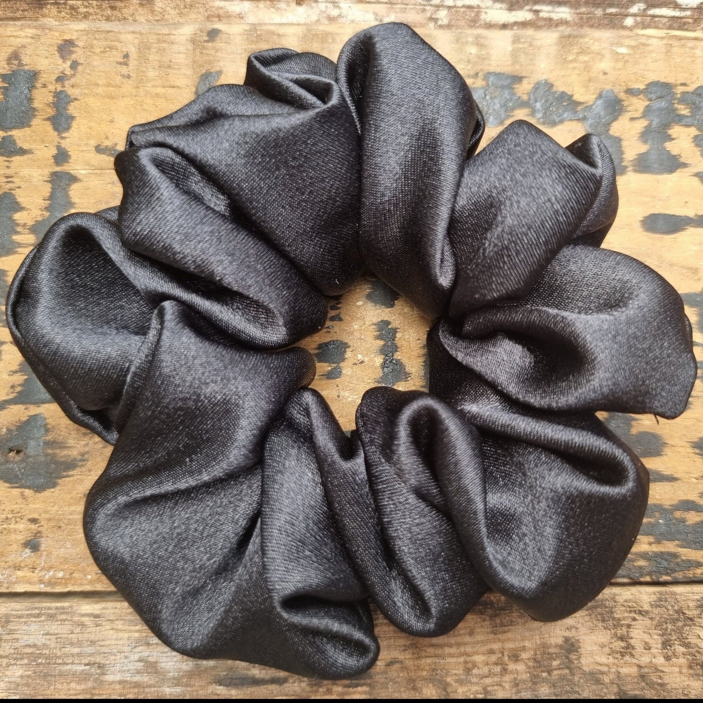 Black Crepe Satin Scrunchie | Hair Tie