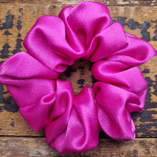 Fuchsia Pink Crepe Satin Scrunchie