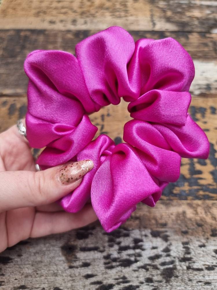 Fuchsia Pink Crepe Satin Scrunchie