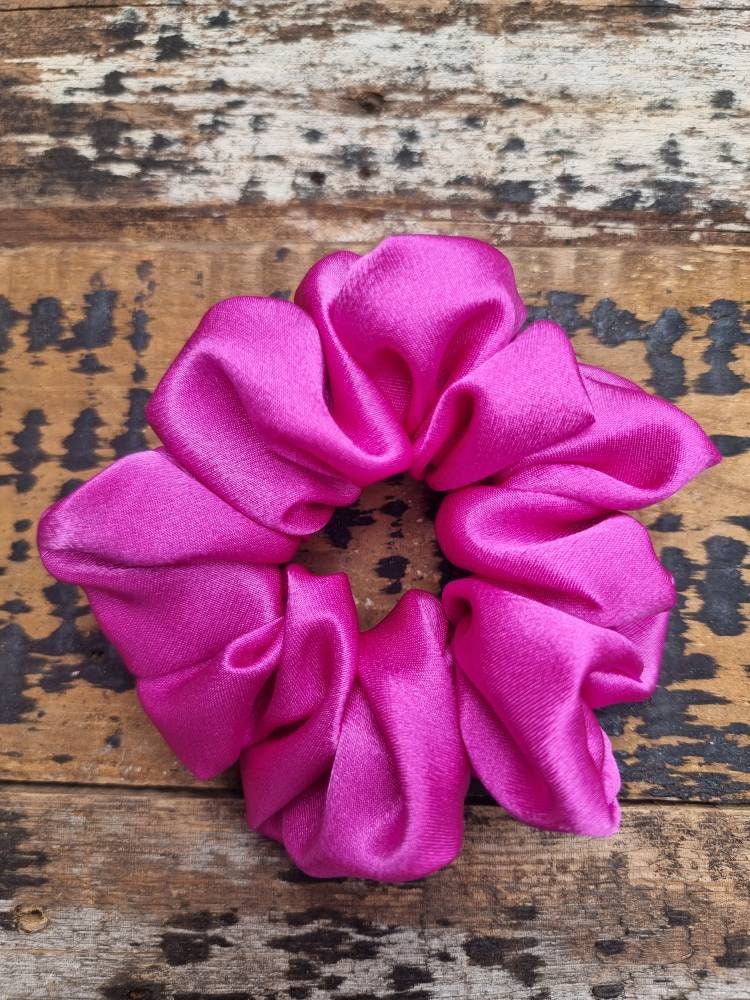 Fuchsia Pink Crepe Satin Scrunchie