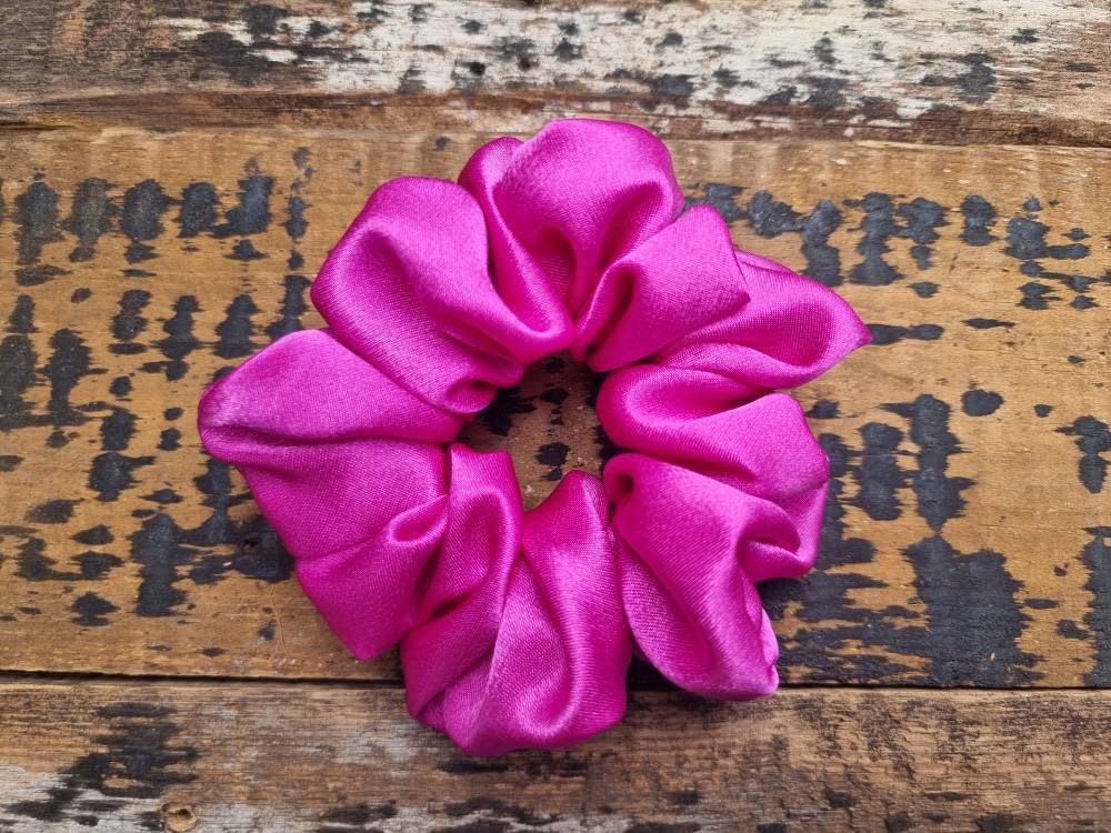 Fuchsia Pink Crepe Satin Scrunchie